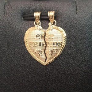 10K YELLOW REAL GOLD 2 IN 1 " BEST FRIEND" HEART PENDANTS  1.5gr